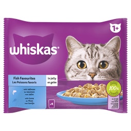 Whiskas 1+ Natvoer - Vis Selectie in Gelei - Maaltijdzakjes 4 x 85 g image