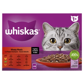 Whiskas 1+ Natvoer - Classic Selectie in Saus - Maaltijdzakjes 24 x 85 g