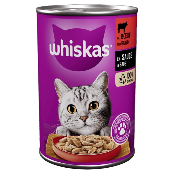 Whiskas 1+ Natvoer - Rund in Saus - Blik 400 g