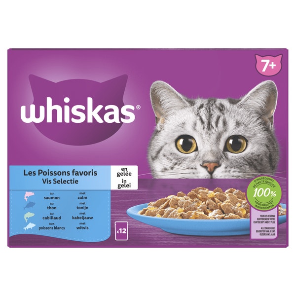 Whiskas 7+ Natvoer - Vis Selectie in Gelei - Maaltijdzakjes 12 x 85 g