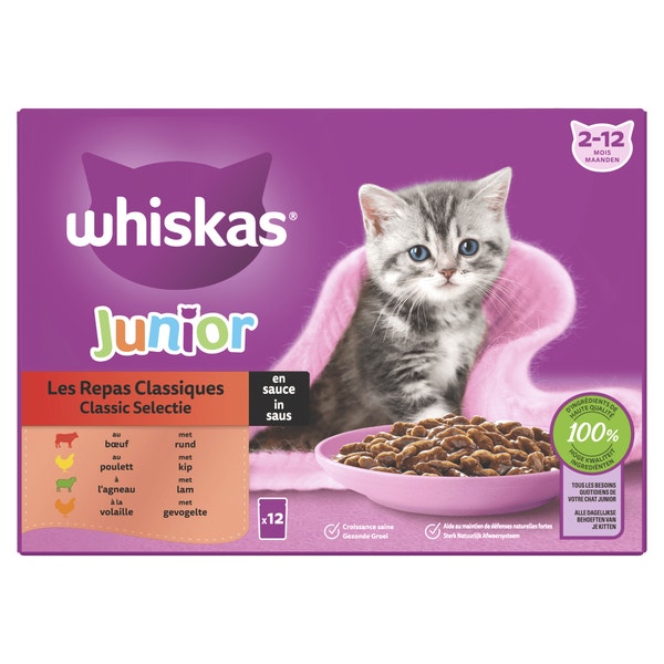 Whiskas Junior Natvoer - Classic Selectie in Saus - Maaltijdzakjes 12 x 85 g