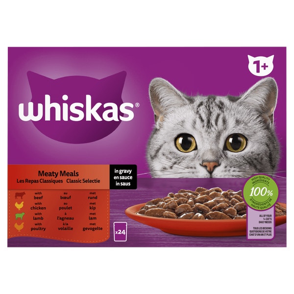 Whiskas 1+ Natvoer - Classic Selectie in Saus - Maaltijdzakjes 24 x 85 g