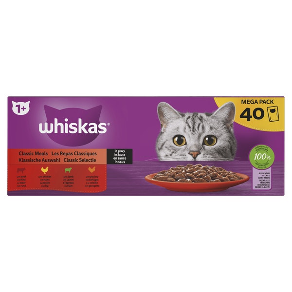 Whiskas 1+ Natvoer - Classic Selectie in Saus - Maaltijdzakjes 40 x 85 g