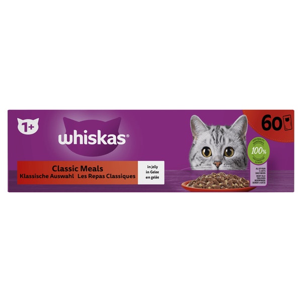 Whiskas 1+ Natvoer - Classic Selectie in Gelei - Maaltijdzakjes 60 x 85 g